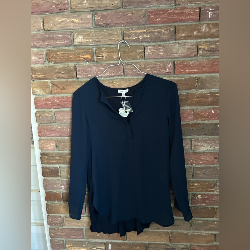 Blue Blouse with Mandarin Collar and Full Sleeves
